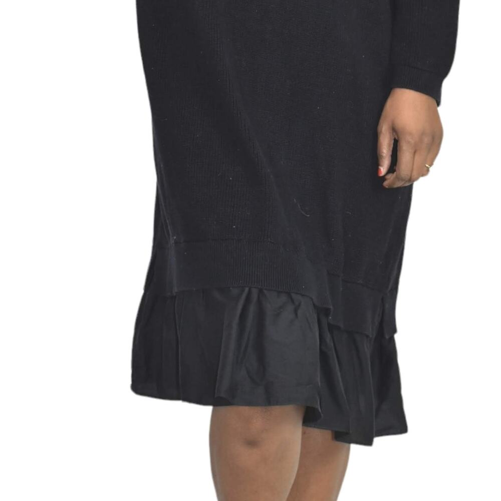 COS Sweater Dress Blue Navy Ruffle Hem Knit Ruched Overlay Layered Size Large - Picture 7 of 14